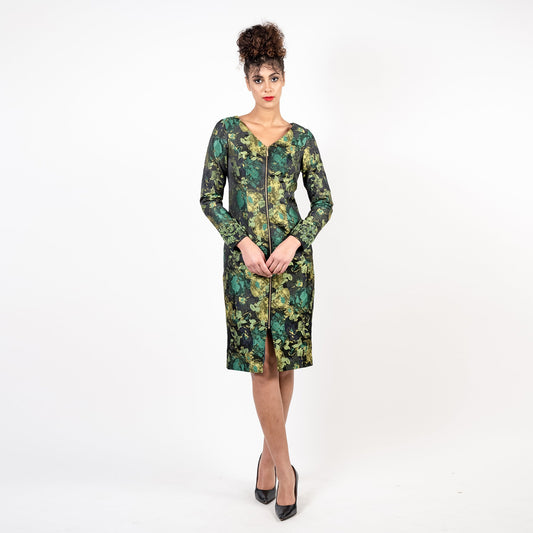 The Beaded Sleeves Front Zip Midi Classic