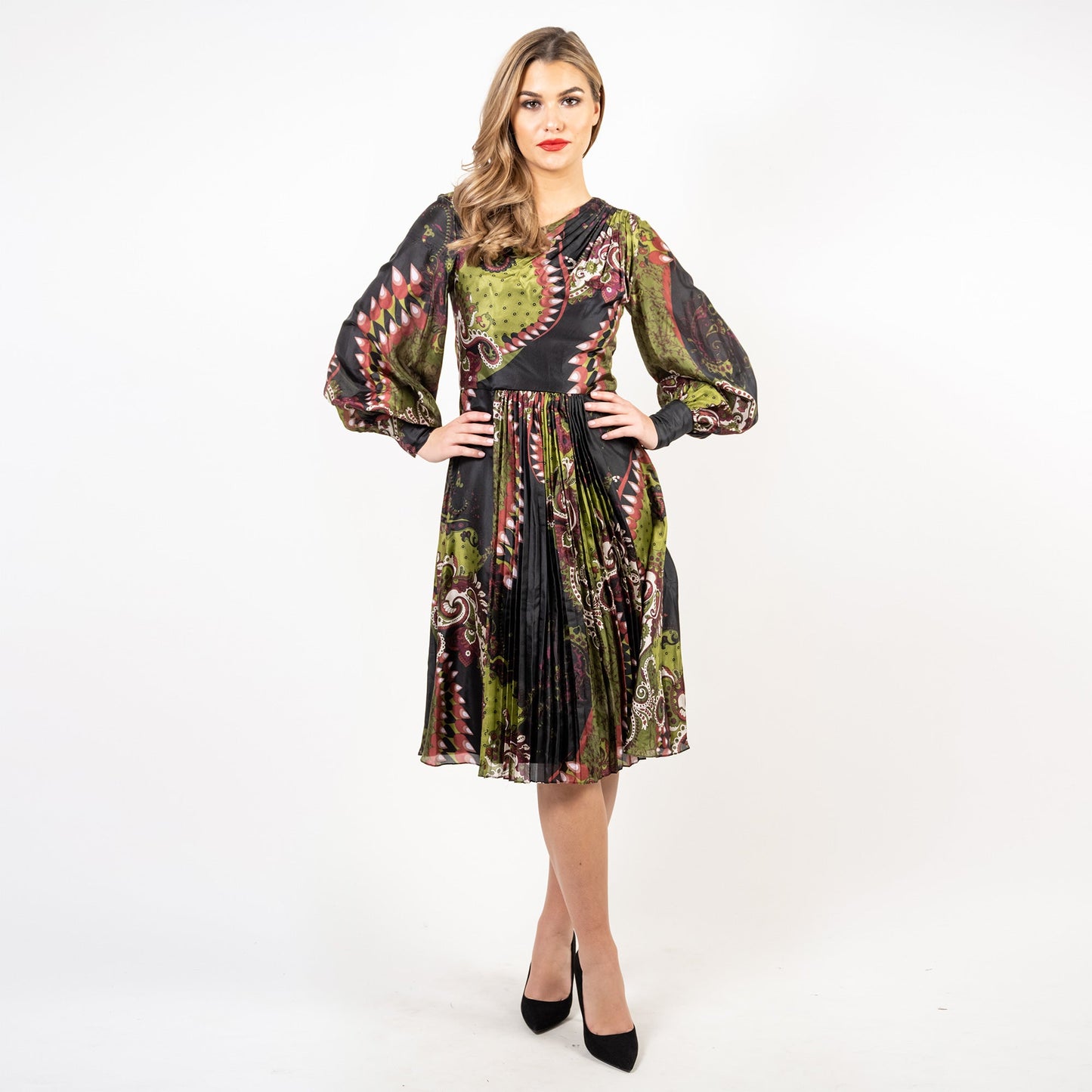 Asymmetric Neckline Pleated A-line Dress