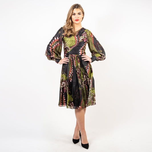 Asymmetric Neckline Pleated A-line Dress