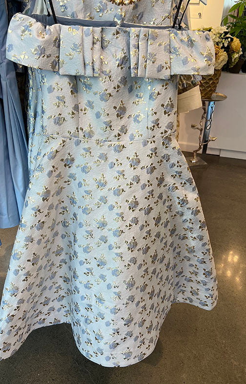 Off The Shoulder Pleated Neckline Fit & Flare Midi