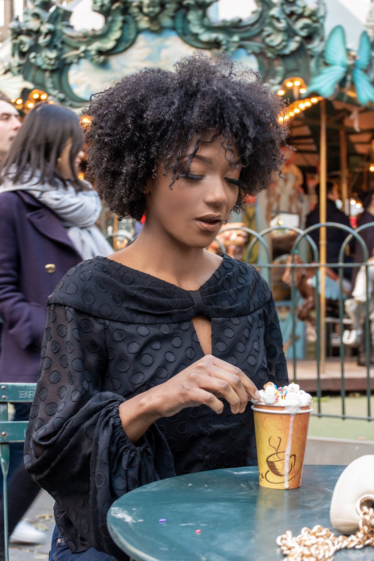 Balloon Sleeve Keyhole Neckline Blouse