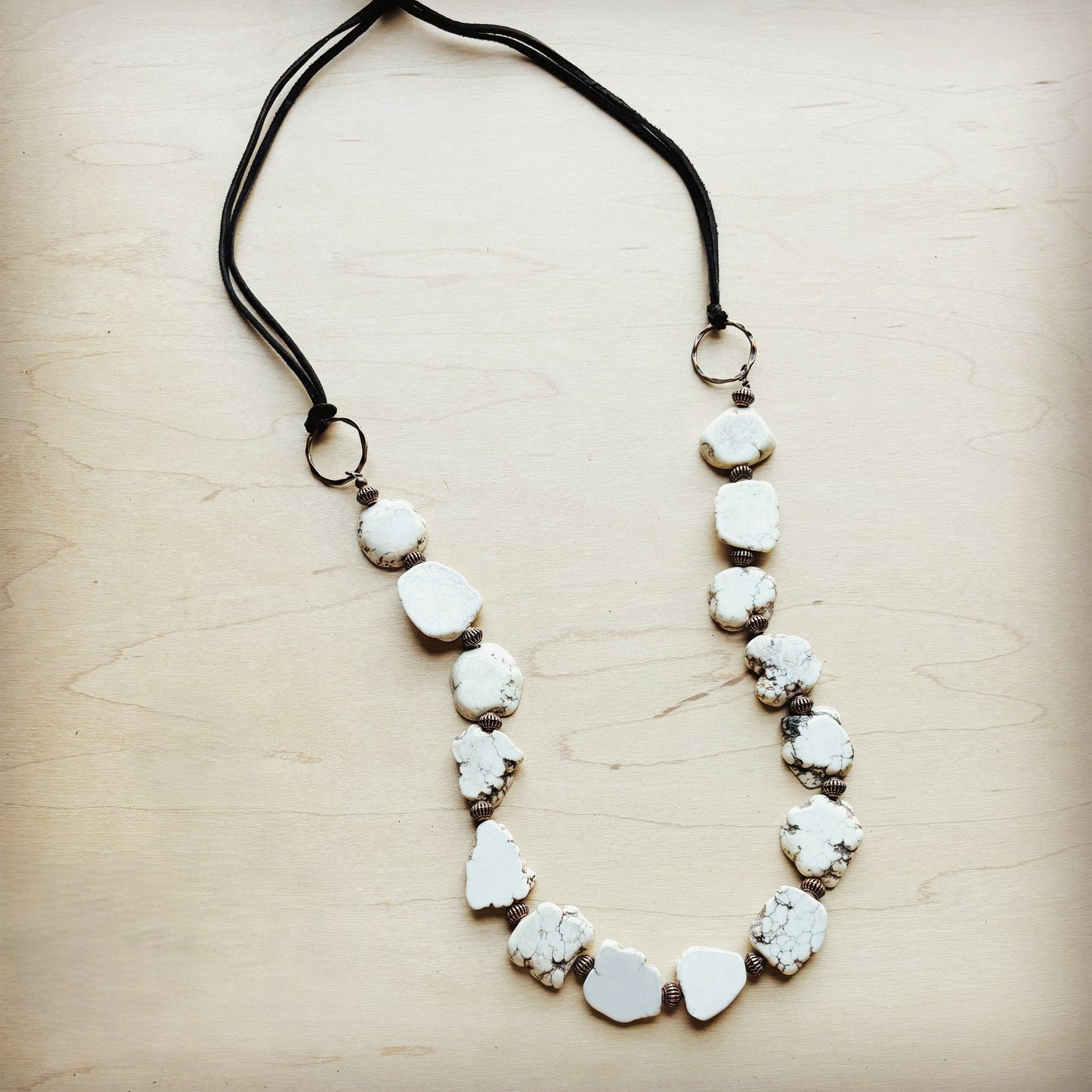 White Turquoise Slab Necklace with Leather Closure 228O