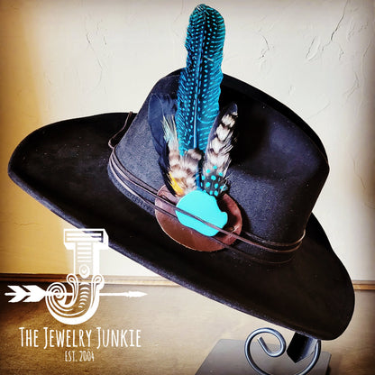 Boho Western Felt Hat w/ Choice of Turquoise Hat Accent-Black 981b