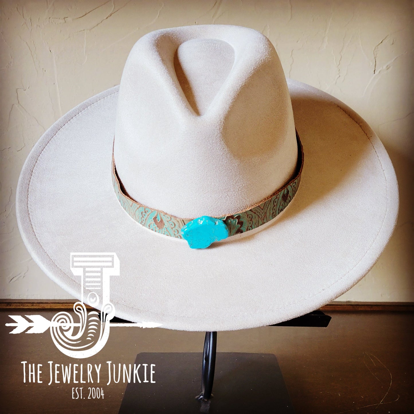 Boho Western Felt Hat w/ Choice of Leather Hat Band w/ Turquoise Slab-Bone 980i