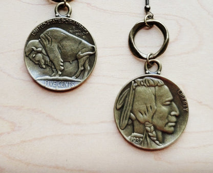 Picture Jasper Collar Necklace w/ Indian Buffalo Coin 259b