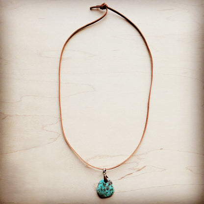 Leather Necklace with Genuine Natural Turquoise Pendant 249q