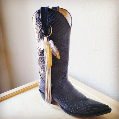 Boho Western Boot Bling Charm with Leather Fringe 500b