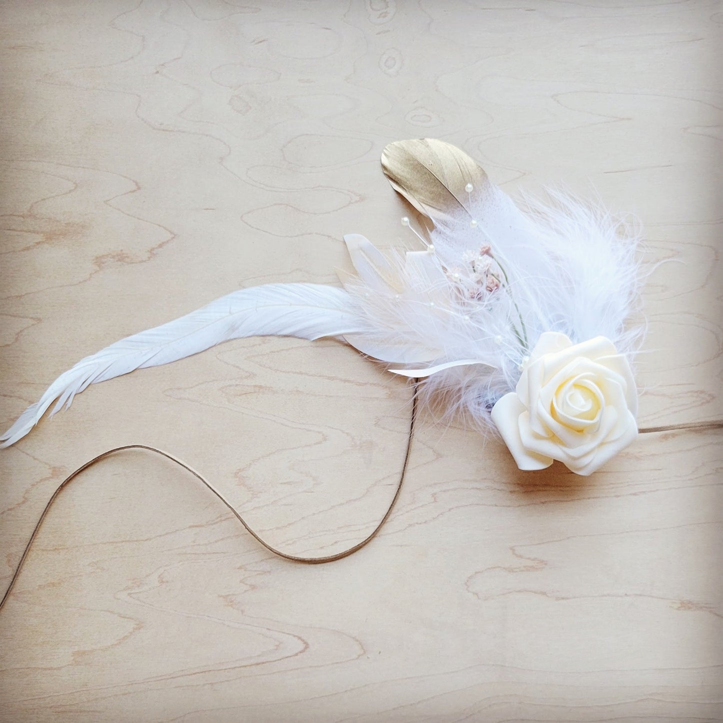 Boho Western Wedding Floral & Feather Bridal Hat in Brown 984m