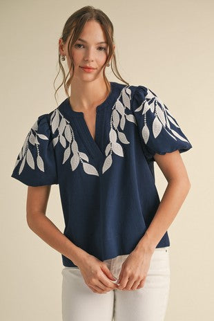 Navy Ivy Embroidered Blouse