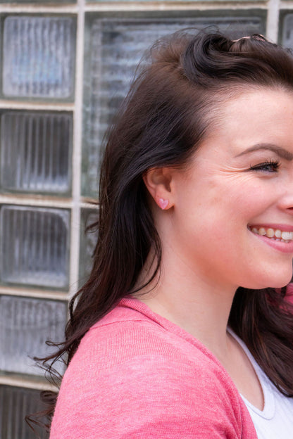 Hand Drawn Heart Studs- Pink