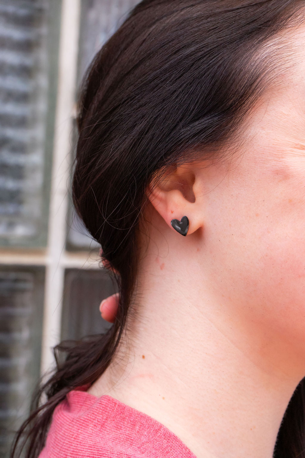 Hand Drawn Heart Studs - Black