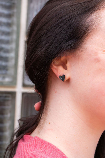 Hand Drawn Heart Studs - Black