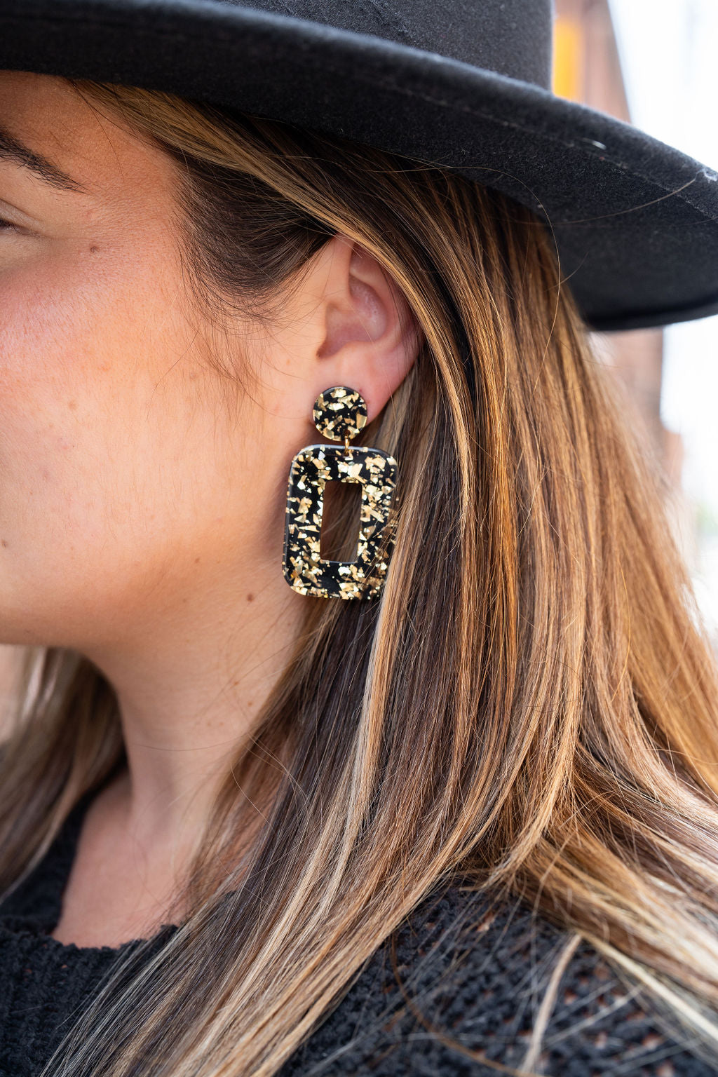 Margot Earrings - Black Gold Flake