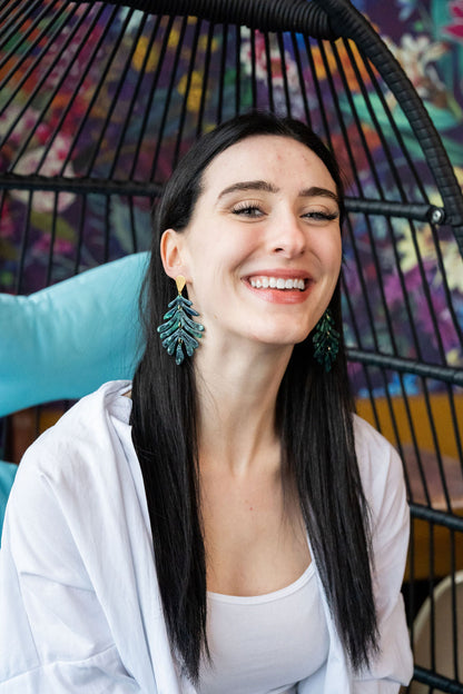 Palm Earrings - Dark Green