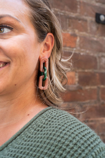 Tabitha Earrings - Vintage Rose & Forest Green
