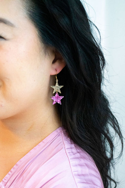 Starry Earrings - Pink Glitter