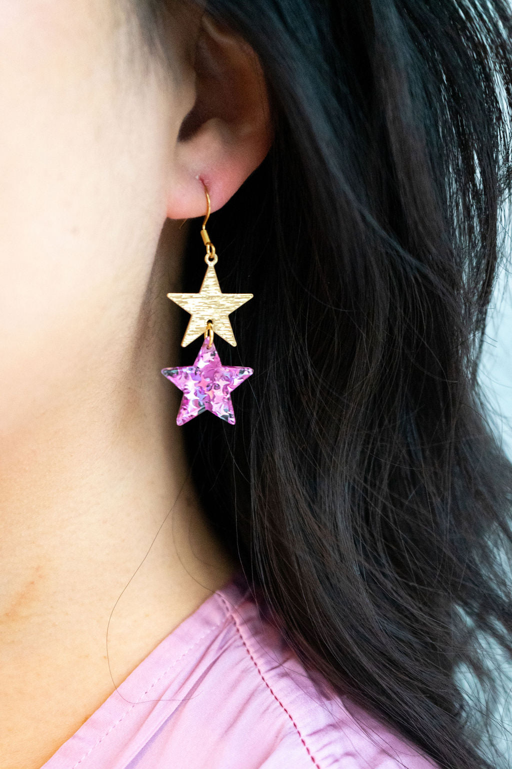 Starry Earrings - Pink Glitter