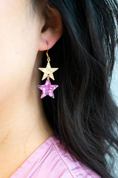 Starry Earrings - Pink Glitter