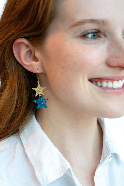 Starry Earrings - Blue Glitter