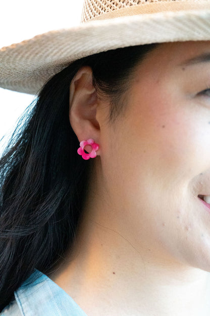 Flower Studs - Hot pink