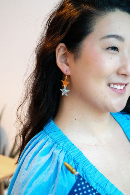 Starry Earrings - Silver Glitter