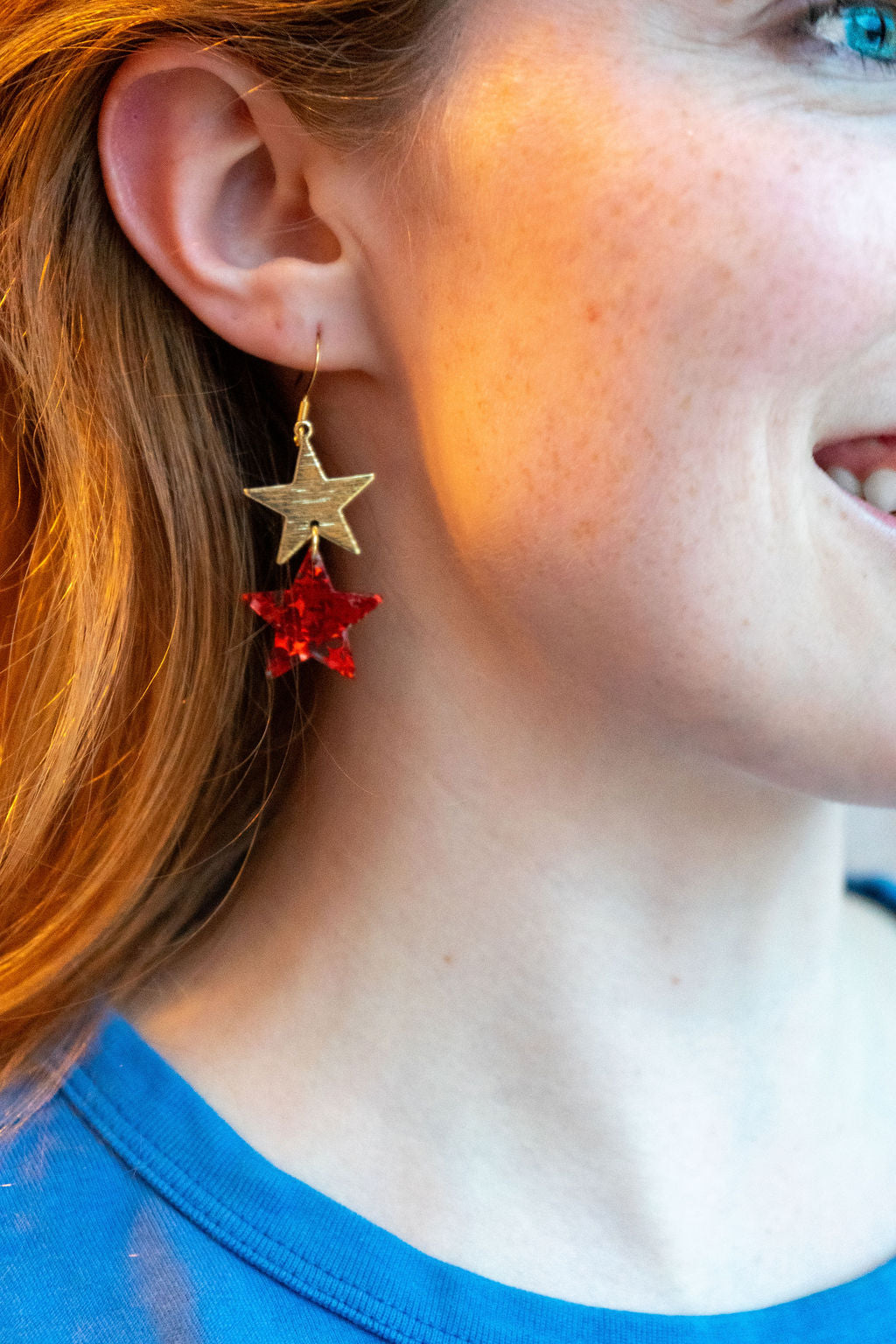 Starry Earrings - Red Glitter