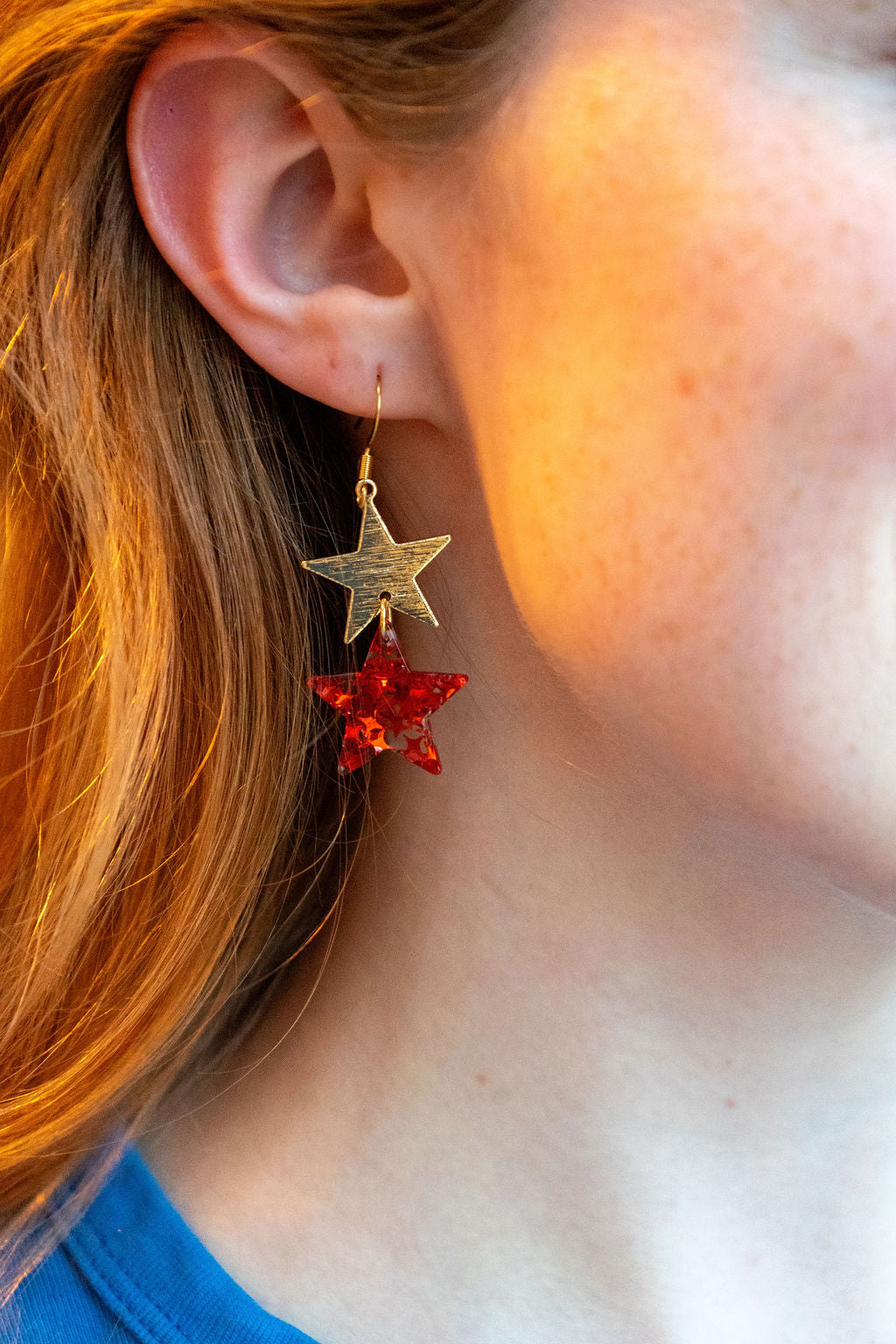 Starry Earrings - Red Glitter