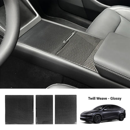 Dry Carbon Fiber Center Console Cover For Tesla Model Y Juniper / Model 3 Highland