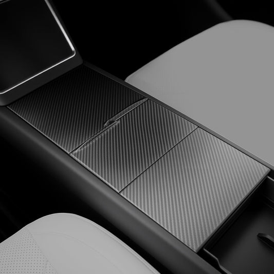 Dry Carbon Fiber Center Console Cover For Tesla Model Y Juniper / Model 3 Highland