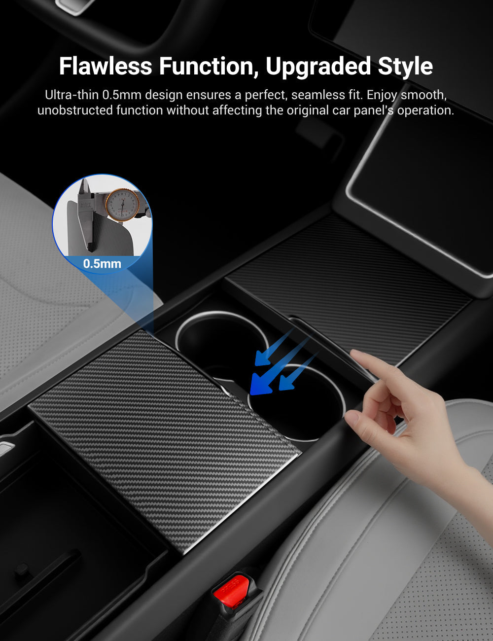 Dry Carbon Fiber Center Console Cover For Tesla Model Y Juniper / Model 3 Highland