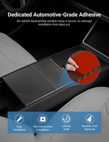 Dry Carbon Fiber Center Console Cover For Tesla Model Y Juniper / Model 3 Highland