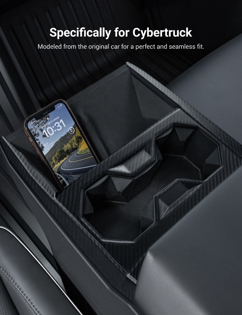 Dry Carbon Fiber Center Console Cup Holder for Cybertruck