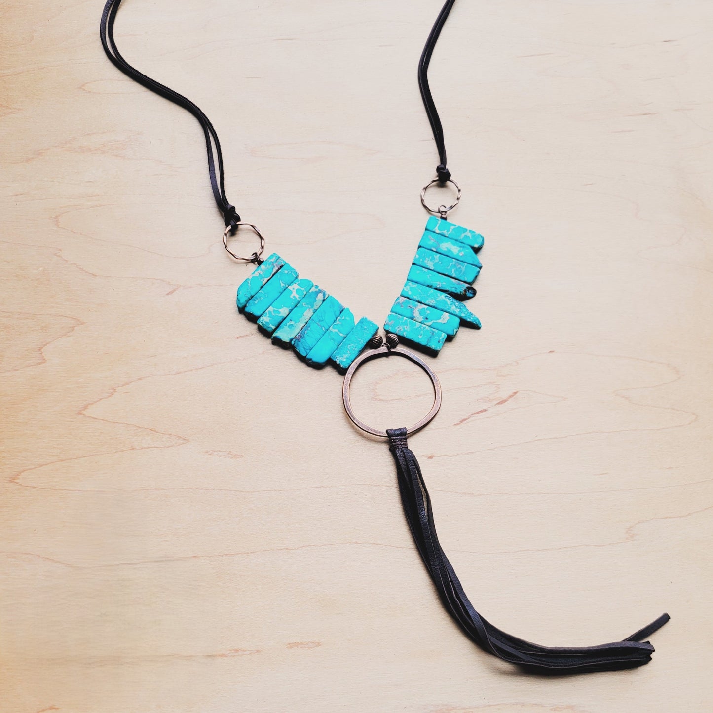 Imperial Jasper Slab Necklace w/ Copper Hoop & Tassel 252h