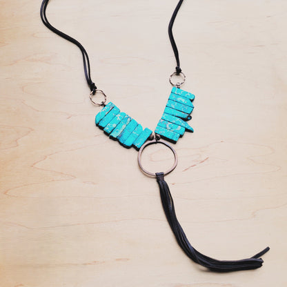 Imperial Jasper Slab Necklace w/ Copper Hoop & Tassel 252h