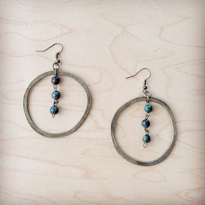 Western Copper Hoop Earrings w/ African Turquoise Beads 200t