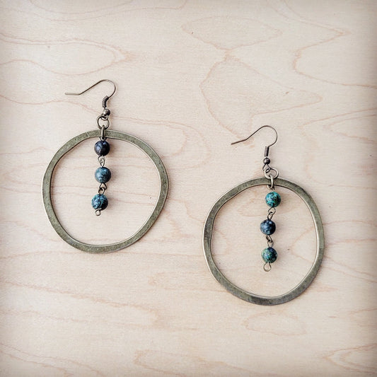 Western Copper Hoop Earrings w/ African Turquoise Beads 200t