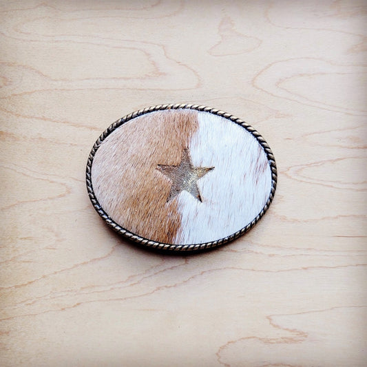 **Rope Edge Hair-on-Hide Branded Leather Belt Buckle-Star 907g