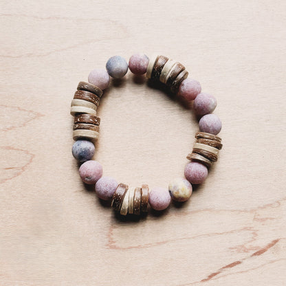 **Frosted Marble Jasper and Wood Stretch Bracelet (808z)