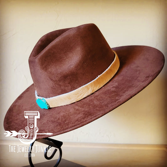 Boho Western Felt Hat w/ Choice of Leather Hat Band w/ Turquoise Slab-Brown 980h