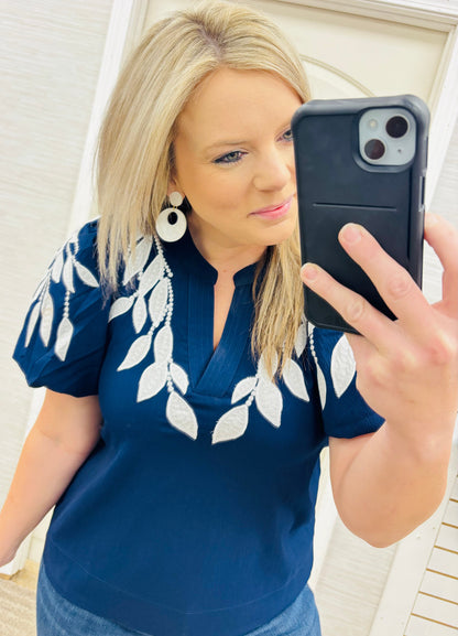 Navy Ivy Embroidered Blouse
