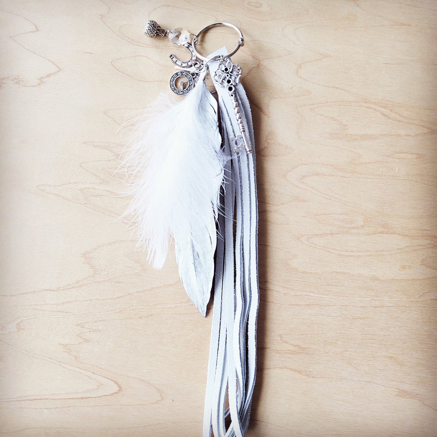 Wedding Boho Western Leather Boot Bling Charm Feather & Key 500L