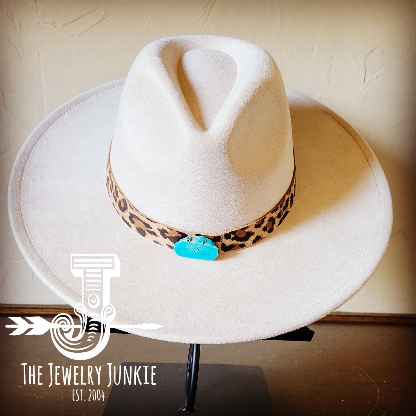 Boho Western Felt Hat w/ Choice of Leather Hat Band w/ Turquoise Slab-Bone 980i