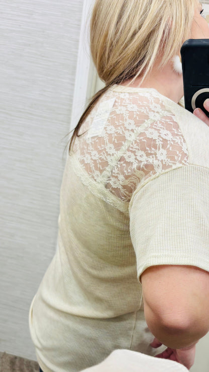 Oatmeal Lace Pocket Blouse