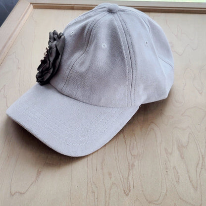Suede Baseball Cap with Shabby Chic Silk Flowers-Ivory 986o
