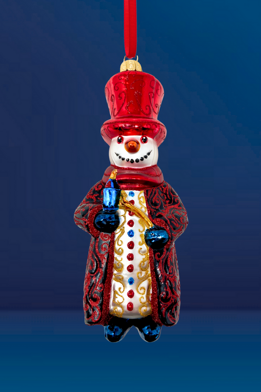 Evening Snow Snowman Glass Ornament