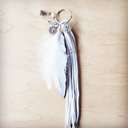 Wedding Boho Western Leather Boot Bling Charm Feather & Key 500L