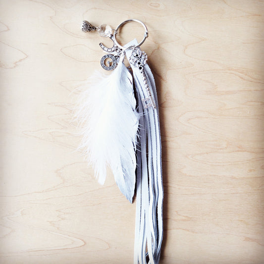 Wedding Boho Western Leather Boot Bling Charm Feather & Key 500L