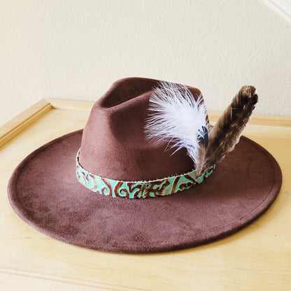 Cowboy Turquoise Leather Hat Band w/ Feather Accents 952g