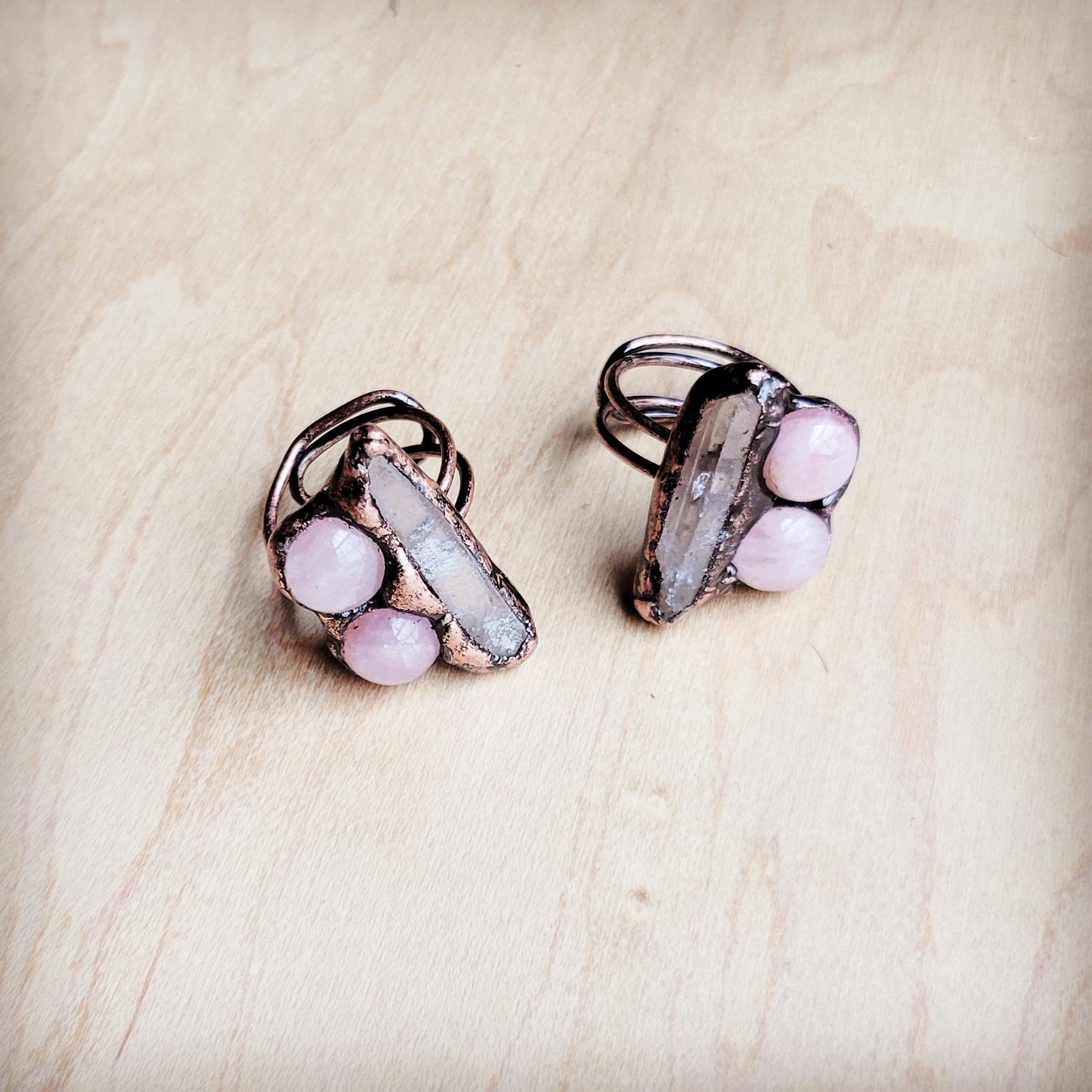 Genuine Rose Quartz Ring in a Copper Setting 012ff