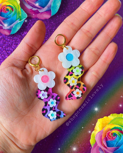Rainbow Leopard Wavy Daisy Earrings